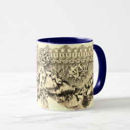 Taza Crema de oro de tassel antiguo y patrón de encaje