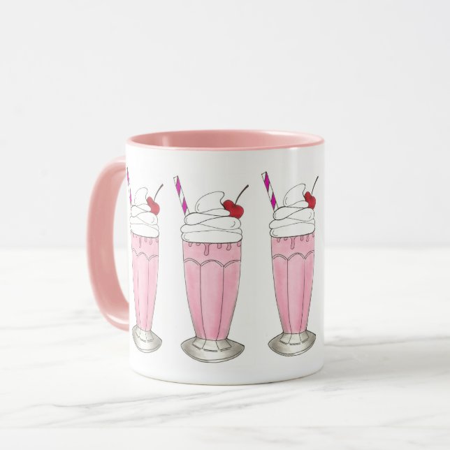 Taza Crema rosa de fresa helado sacude el postre de bat (Anverso izquierdo)