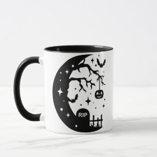 Taza Crescent Moon RIP Bat Pumpkin Halloween Mug