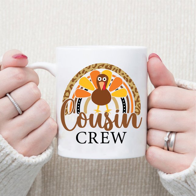 Taza Crew Leopard Rainbow Turquía, primo de Acción de G (Thanksgiving Cousin Crew Leopard Rainbow Turkey Mug)