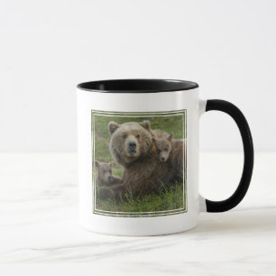 Taza Crías de oso pardo acariciando a su madre