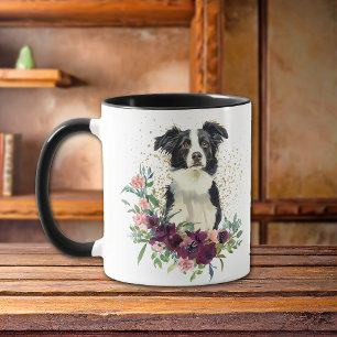 Taza Crimson Floral Bouquet Border Collie Dog