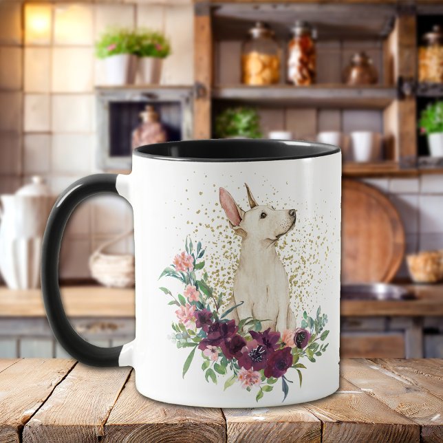 Taza Crimson Floral Bouquet Bull Terrier Puppy (Subido por el creador)