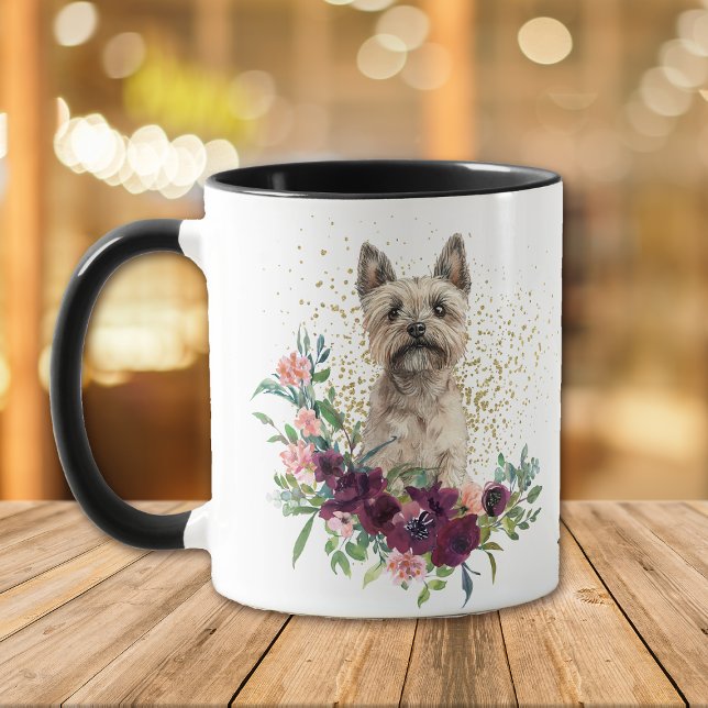 Taza Crimson Floral Bouquet Cairn Terrier Dog (Subido por el creador)