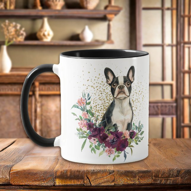 Taza Crimson Floral Bouquet Perro Terrier de Boston (Subido por el creador)