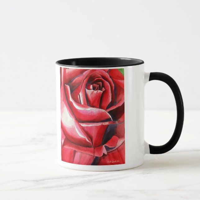 Taza Crimson Red Rose acuarela original macro (Derecha)
