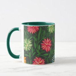 Taza Crisantemo colorido y patrón de follaje verde