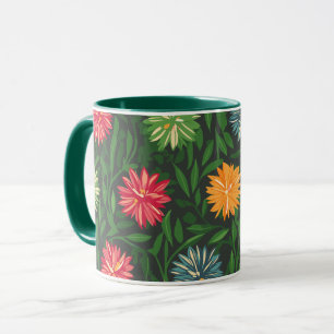 Taza Crisantemo colorido y patrón de follaje verde