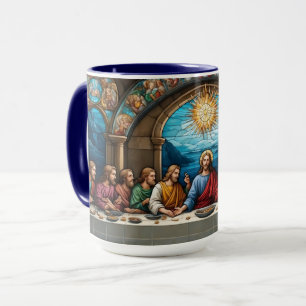 Taza Cristal manchado Jesús última cena cristiana catól