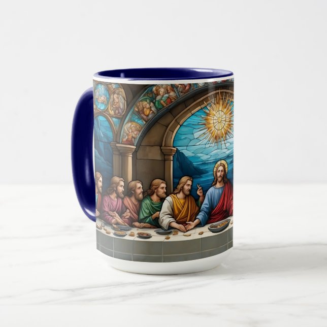Taza Cristal manchado Jesús última cena cristiana catól (Anverso izquierdo)