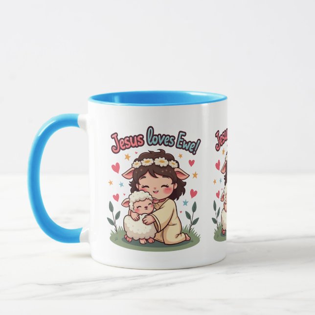 Taza Cristiano kawaii "Jesús ama a los ojos" diseño pas (Izquierda)