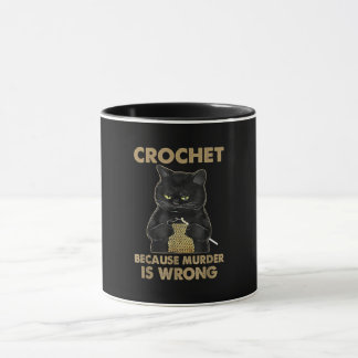 Taza Crochet negro de gato porque el asesinato está mal
