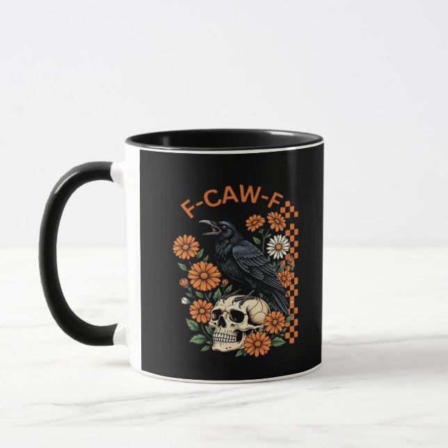 Taza Crow Raven F-Caw-F Funny Halloween Gothic Creative (Izquierda)