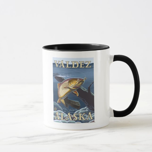 Taza Cruce de la pesca de trucha - Valdez, Alaska (Derecha)