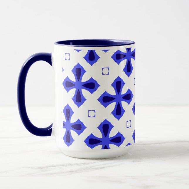 Taza Cruz blanca y azul moderna (Izquierda)