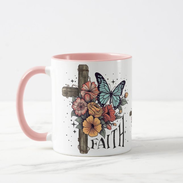 Taza Cruz de fe floral (Izquierda)