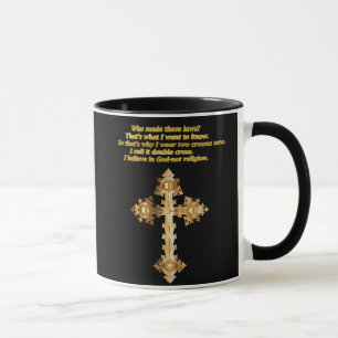 Taza Cruz de la Diversión Cristiana Dorada con un dicho