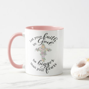 Taza Cruz floral con cita cristiana 