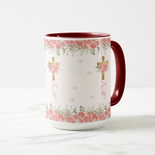 Taza Cruz floral de regalo de fe (Anverso derecho)