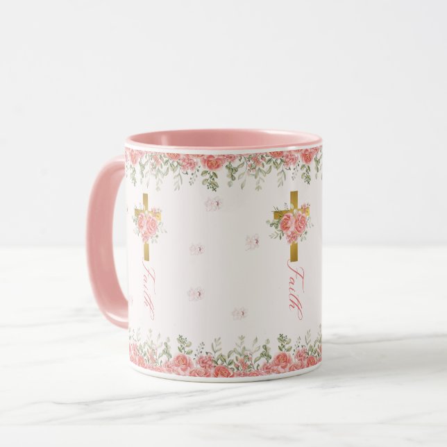 Taza Cruz floral de regalo de fe (Anverso izquierdo)