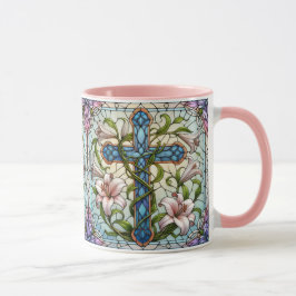 Taza Cruz Floral de vidrio templado
