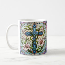 Taza Cruz Floral de vidrio templado