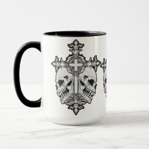Taza Cruz gótica con cráneos