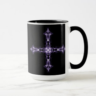 Taza Cruz púrpura gótica del fractal