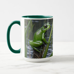 Taza "Crystal Clarity: Rana de vidrio verde sobre cañas