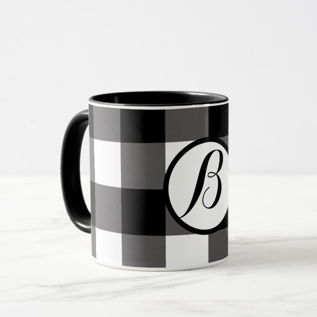 Taza Cuadrados de búfalo de cuadros negros y blancos (Anverso izquierdo)