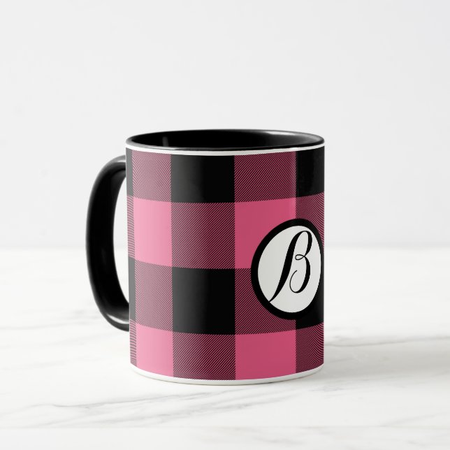 Taza Cuadrados de búfalo rosados y negros (Anverso izquierdo)