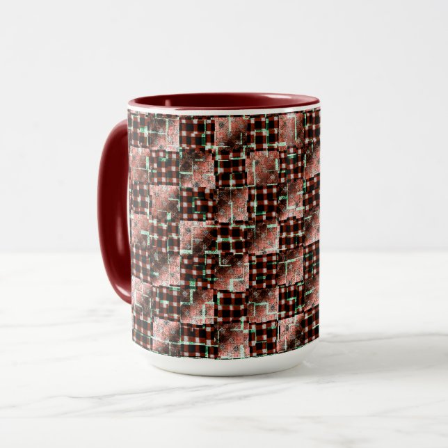 Taza Cuadrados de cuadros rojos sometidos a un extraño  (Anverso izquierdo)