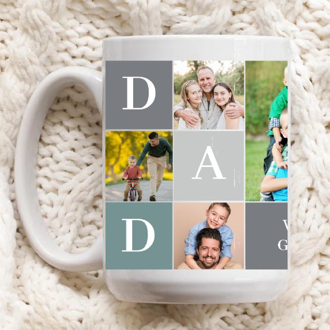 Taza Cuadrícula de color de mayor tamaño del mundo 5 Co (Worlds Greatest Dad Color Grid 5 Photo Collage Mug)