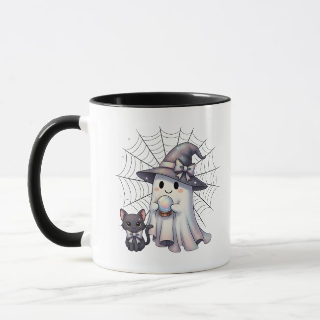Taza Cuadrillo Ghost Witch Black Cat Coquette Halloween (Izquierda)