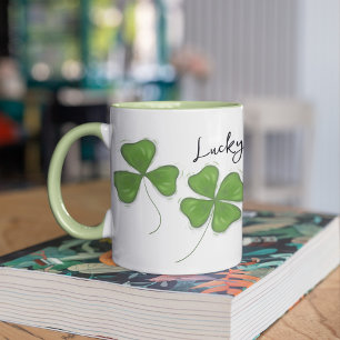 Taza Cuadrillo verde de cuatro hojas personalizado