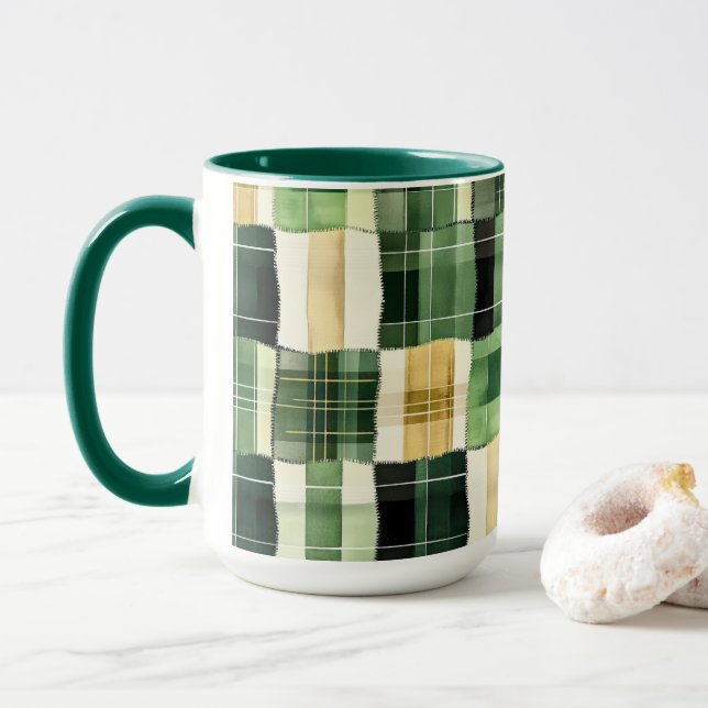 Taza Cuadro de Patchwork Esmeralda (Con donut)