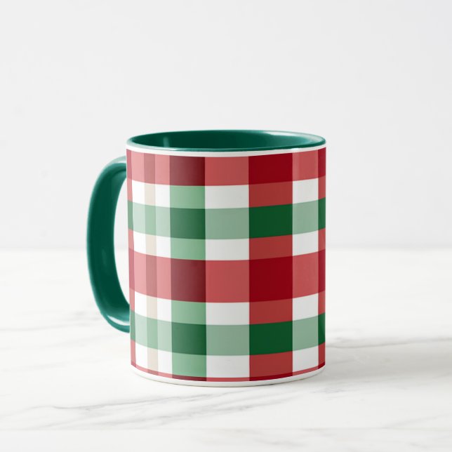 Taza Cuadro Escocés Rojo Verde Blanco Alegre Rústico Ho (Anverso izquierdo)