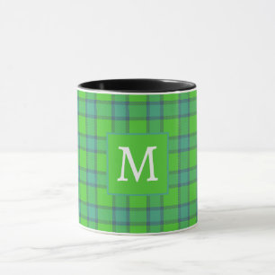 Taza Cuadro escocés verde y azul tartán monograma nombr