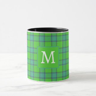 Taza Cuadro escocés verde y azul tartán monograma nombr