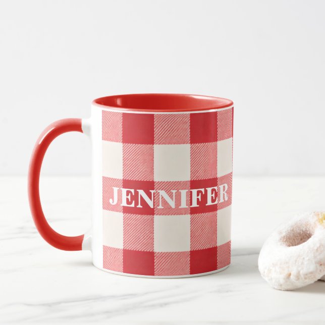 Taza Cuadro Rojo Nombre Personalizado (Con donut)