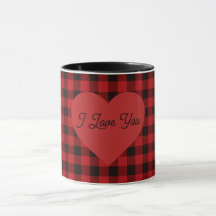 Taza Cuadro rojo y negro de campo - detalle de corazón