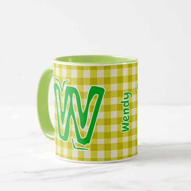 Taza Cuadros amarillos y verdes (monograma, nombre) Caf (Anverso izquierdo)