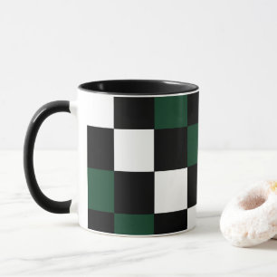 Taza Cuadros Blancas Negras Verdes Cuadradas