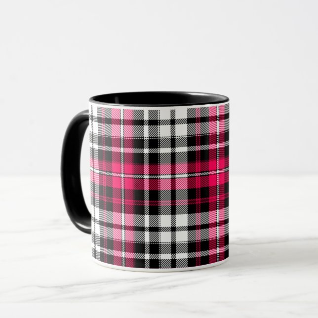 Taza Cuadros Escoceses Rosa Negro Blanco Tartán  (Anverso izquierdo)