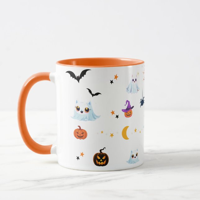 Taza Cuadros Gato Fantasma fiesta de calabaza de Hallow (Izquierda)
