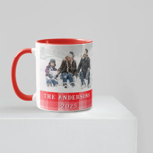 Taza Cuadros rojos de Navidad con rayas diagonales fest