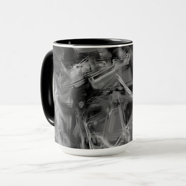 Taza Cuadros torcidos, "pinceles" negros y grises (Anverso izquierdo)