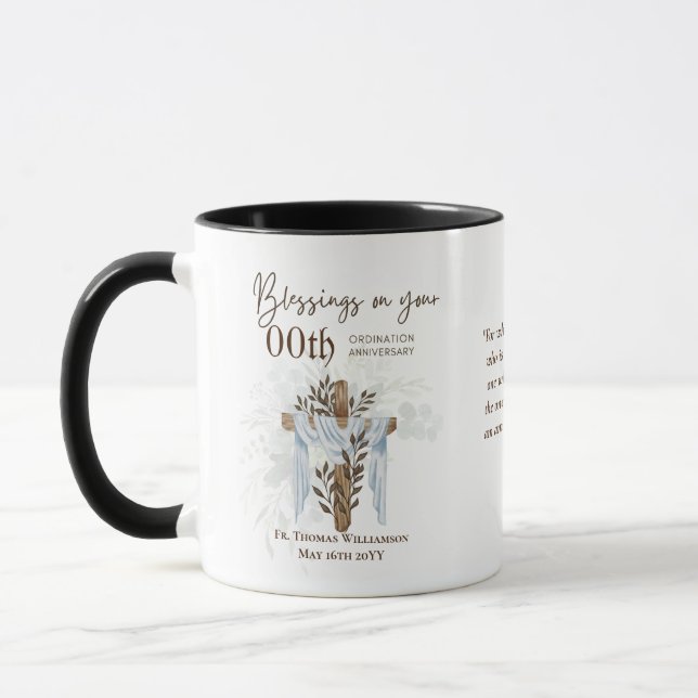 Taza CUALQUIER ORDENACIÓN ANIVERSARIO Pastor Sacerdote  (Izquierda)