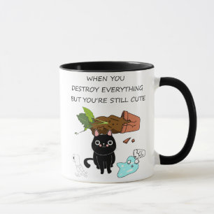 Taza Cuando destruyes, gato negro gracioso, gato negro