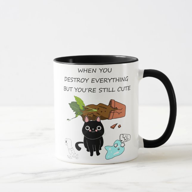 Taza Cuando destruyes, gato negro gracioso, gato negro  (Derecha)